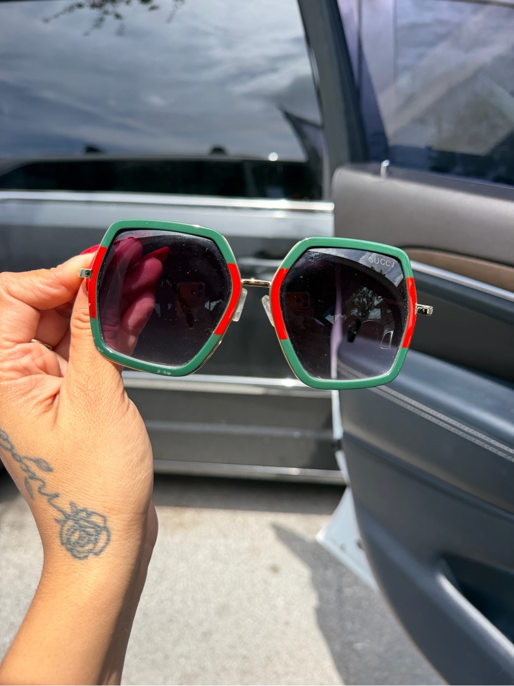 Gucci Green and Red Hexagonal Women’s Sunglasses